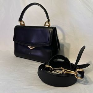 MICHAEL KORS BLACK LEATHER AVA TOP HANDLE BAG, MINI BAG CROSSBODY CONVERTIBLE